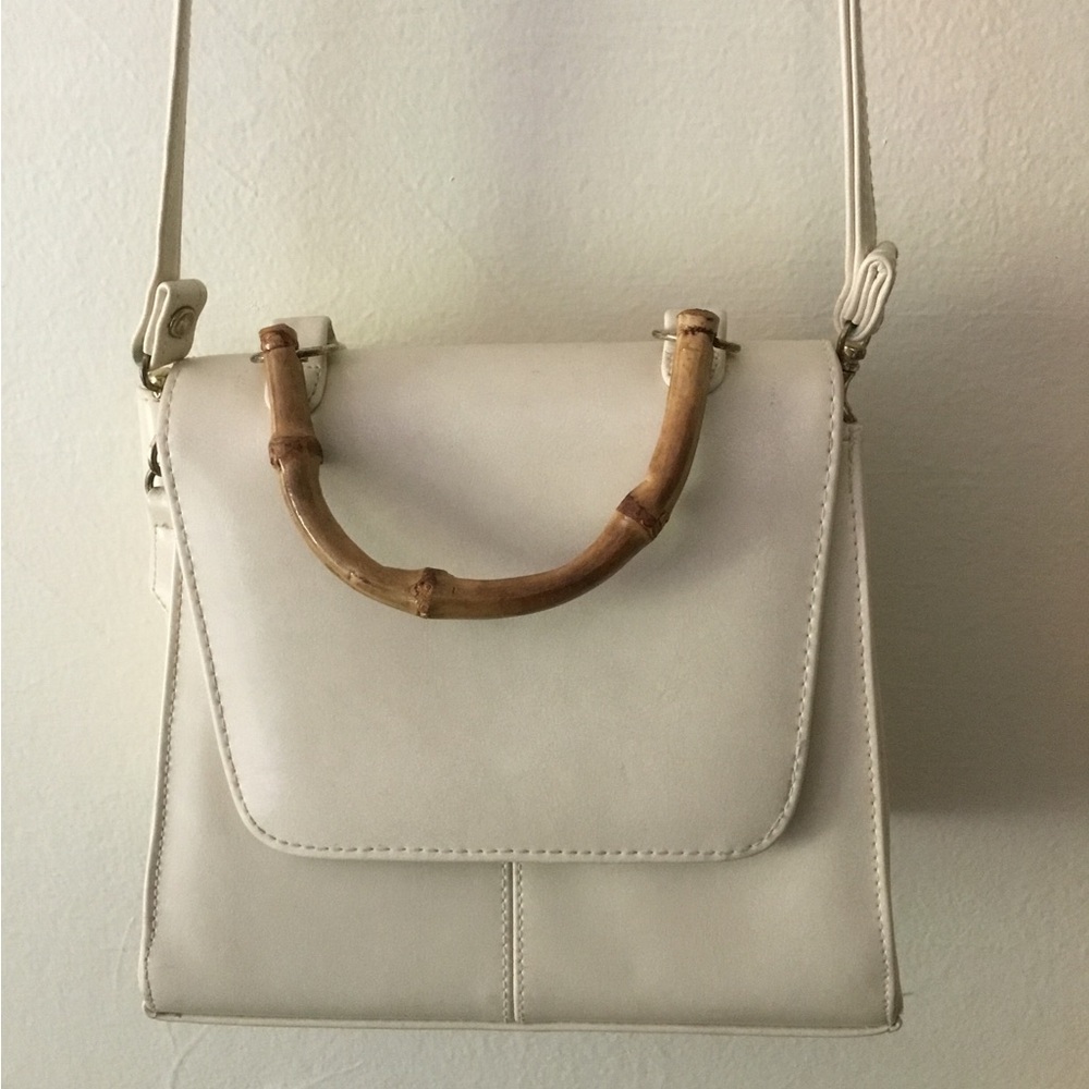 Classic White Bamboo-Handle Crossbody Bag